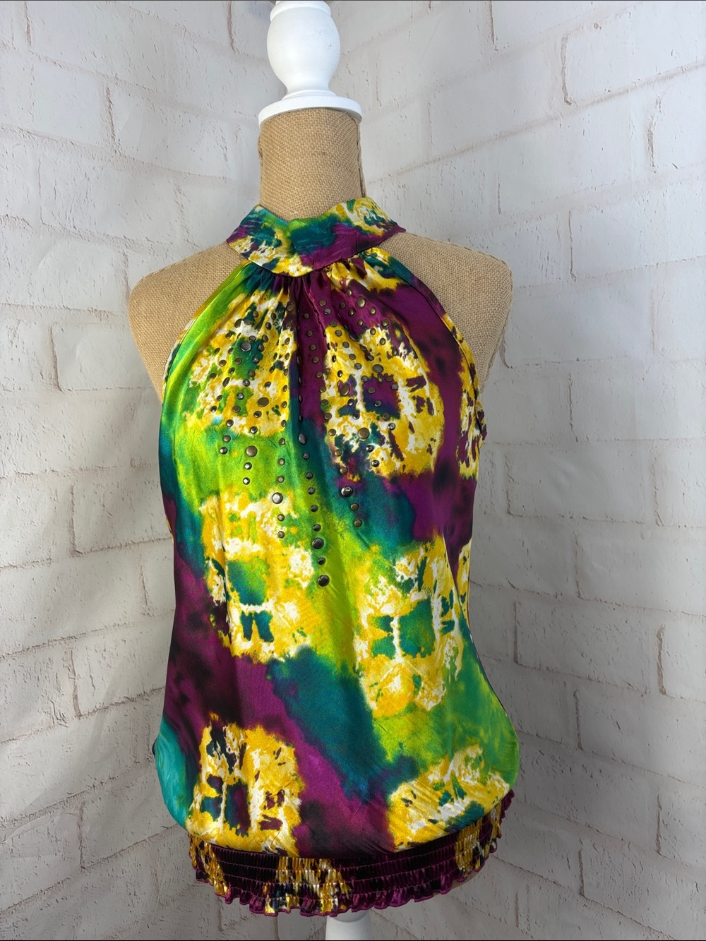 Heart Soul Multicolor Tie-Dye Halter Camisole with Beaded Front